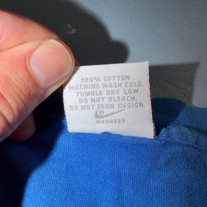 VTG 90s Nike Blank Blue T Shirt Distressed Bleached Grunge Swoosh Tag USA