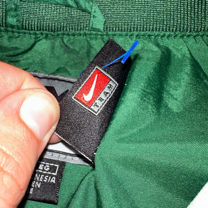 Vintage 90s Nike Men's Swoosh V-Neck Green Pullover Windbreaker XL Center Swoosh
