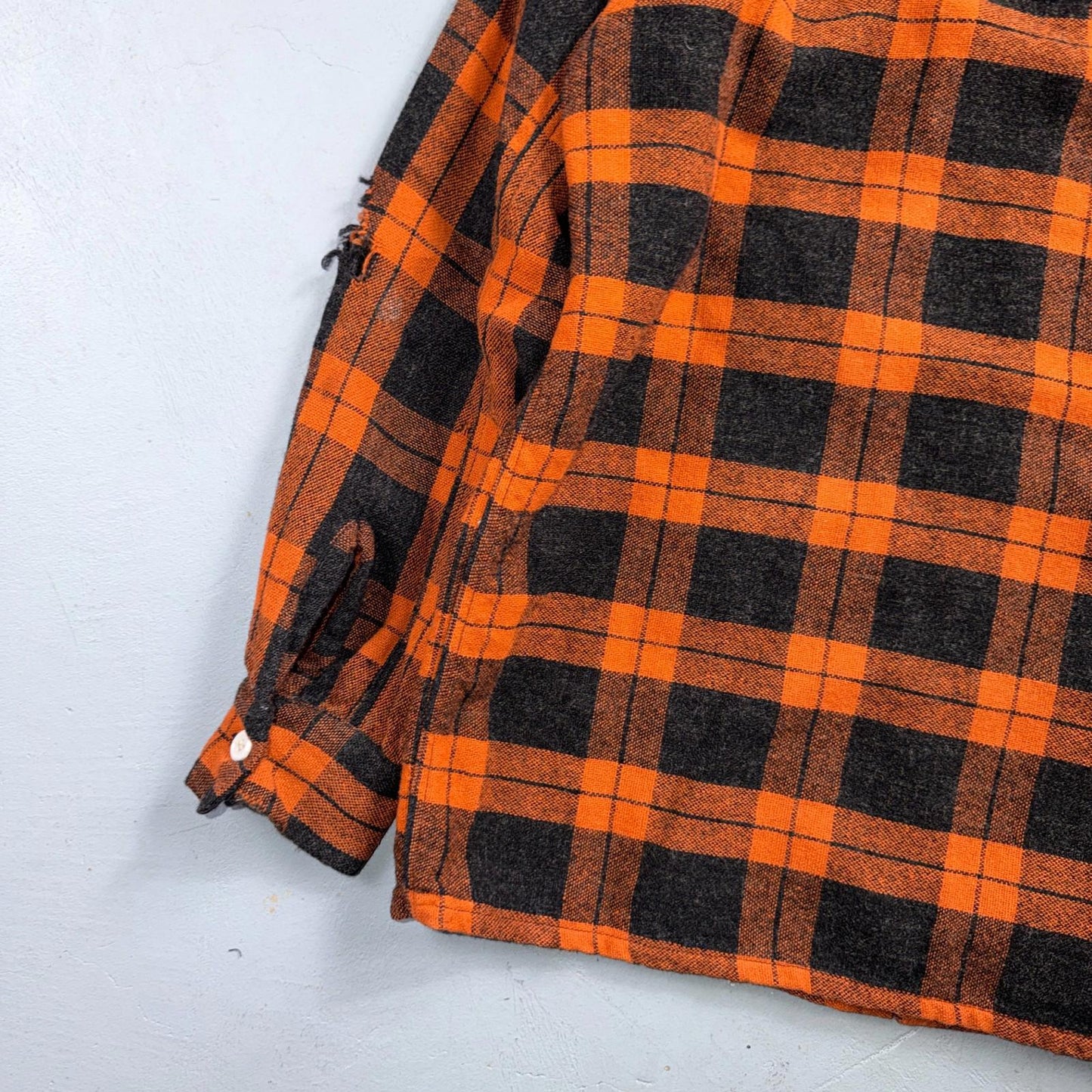 VTG 50s Fruit of Loom Shirt Orange Plaid Wool Button Loop Collar Rockabilly 1950