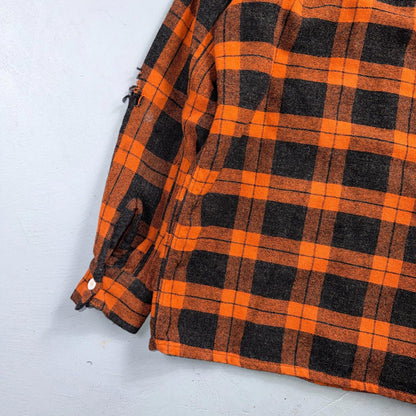 VTG 50s Fruit of Loom Shirt Orange Plaid Wool Button Loop Collar Rockabilly 1950