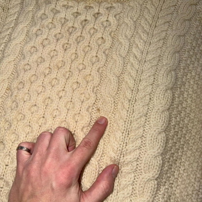L.L. Bean L Men's Vintage Cable Knit Fisherman Sweater Sz Large Ivory/Cream