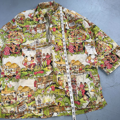 VTG 50s Hawaiian Aloha Shirt Dance Rockabilly Novelty Print Pinup Pin Up Girls