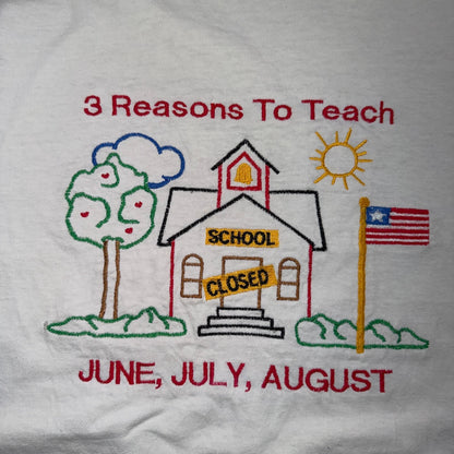 VTG 90s Reasons To Teach June July August Funny Teacher T Shirt USA University