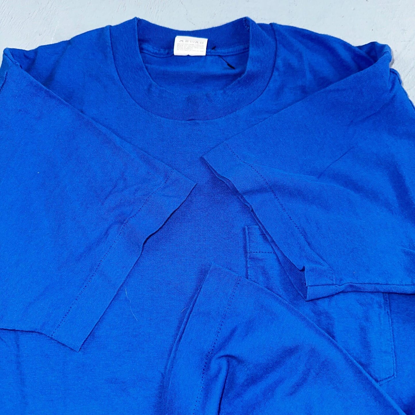 FOTL Blank 90s VTG T Shirt USA Pocket Blue Basic Simple Single Stitch Selvedge