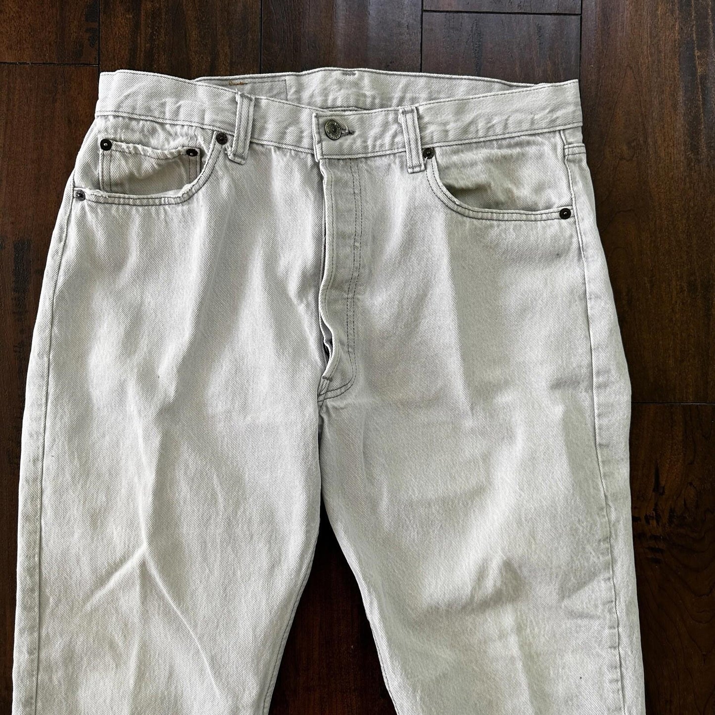 Vintage 90s Levis 501 USA 36x30 Tag Jeans 80s Blue Light Bleach Wash Act 32x29