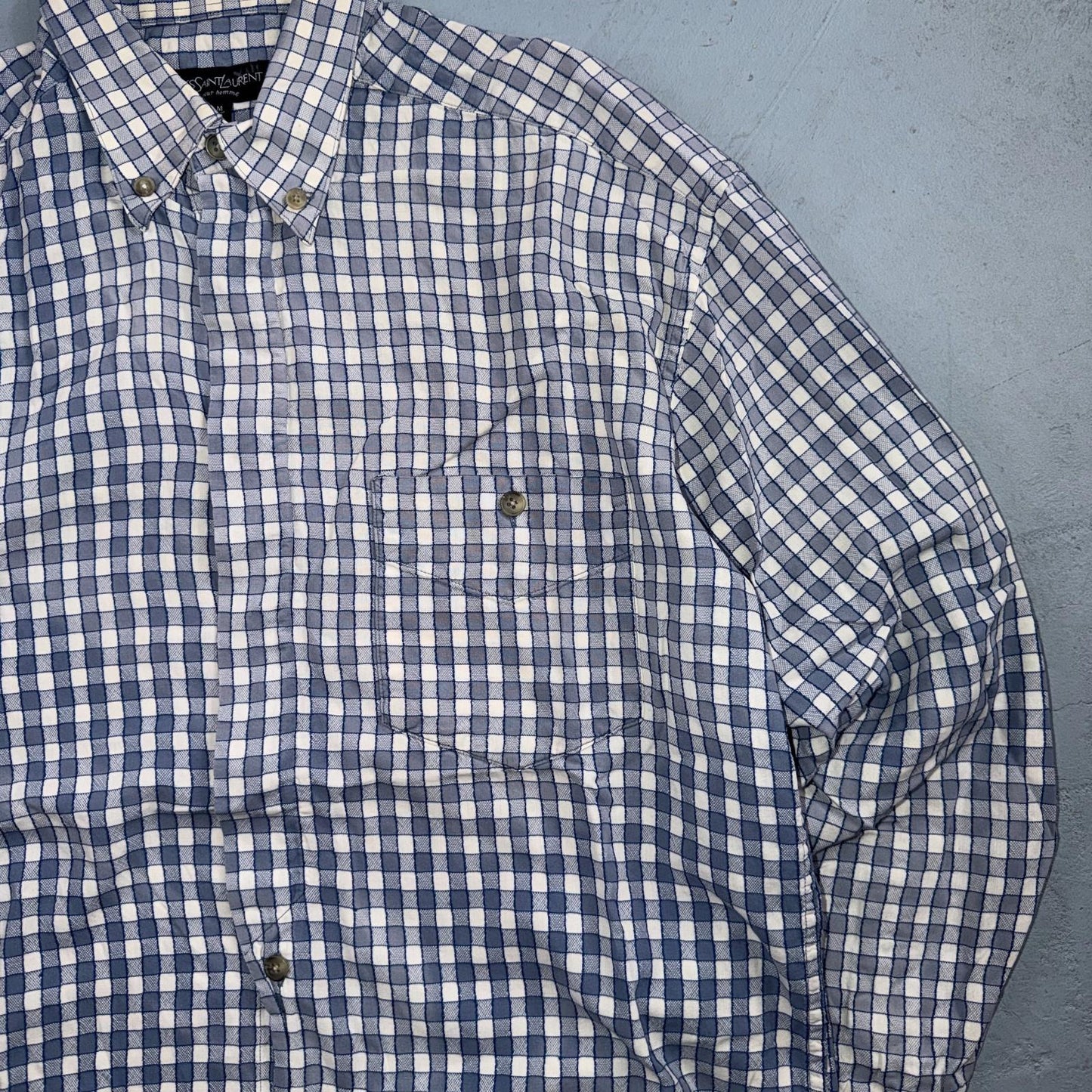 Yves Saint Laurent Pour Homme YSL Shirt Mens M Long Sleeve Plaid Button Up VTG