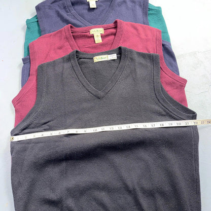 LL Bean Wool V-Neck Sweater Vest Mens Medium 100% Lambswool Knit Lot of 4