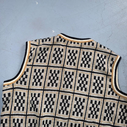 VTG Geometric Sweater Vest Womens S Yellow Black 70s Retro Eclectic 1970s Cool