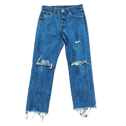 Vintage 90s Levis 501 34x32 USA Blue Denim Jeans Act 30x27 Thrashed Distressed
