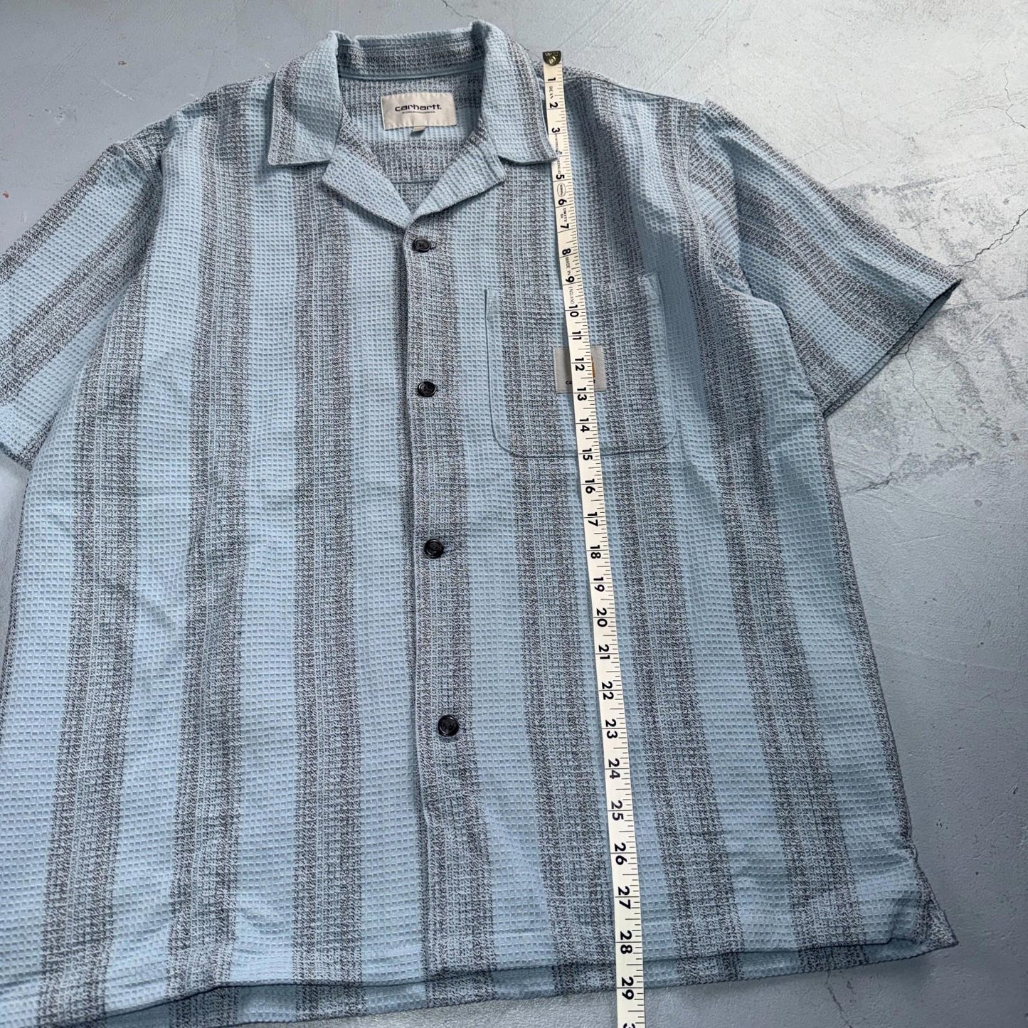 Carhartt Blue Striped Hinterland Foliage Iconic Mens M Camp Shirt VTG Style
