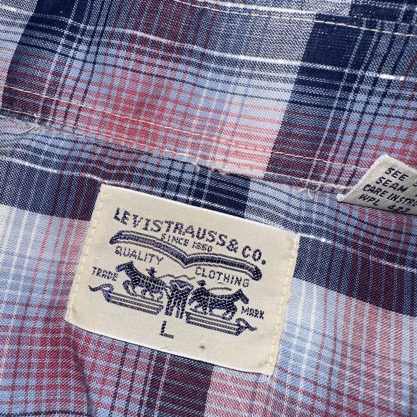 Levis VTG 1980s Pearl Snap Button Shirt Mens L Plaid 80s Cowboy Shirt Korea SS