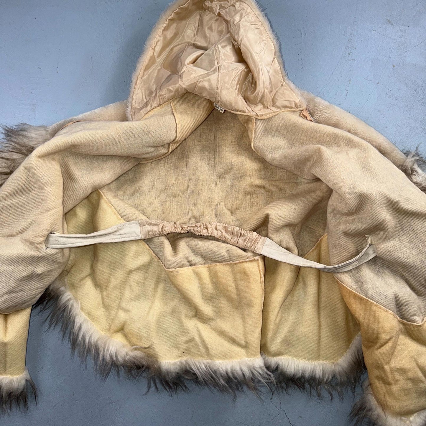 Vintage 1960s Beige Faux Fur Trim Kimono Poncho One Size Rockabilly 60s Penney