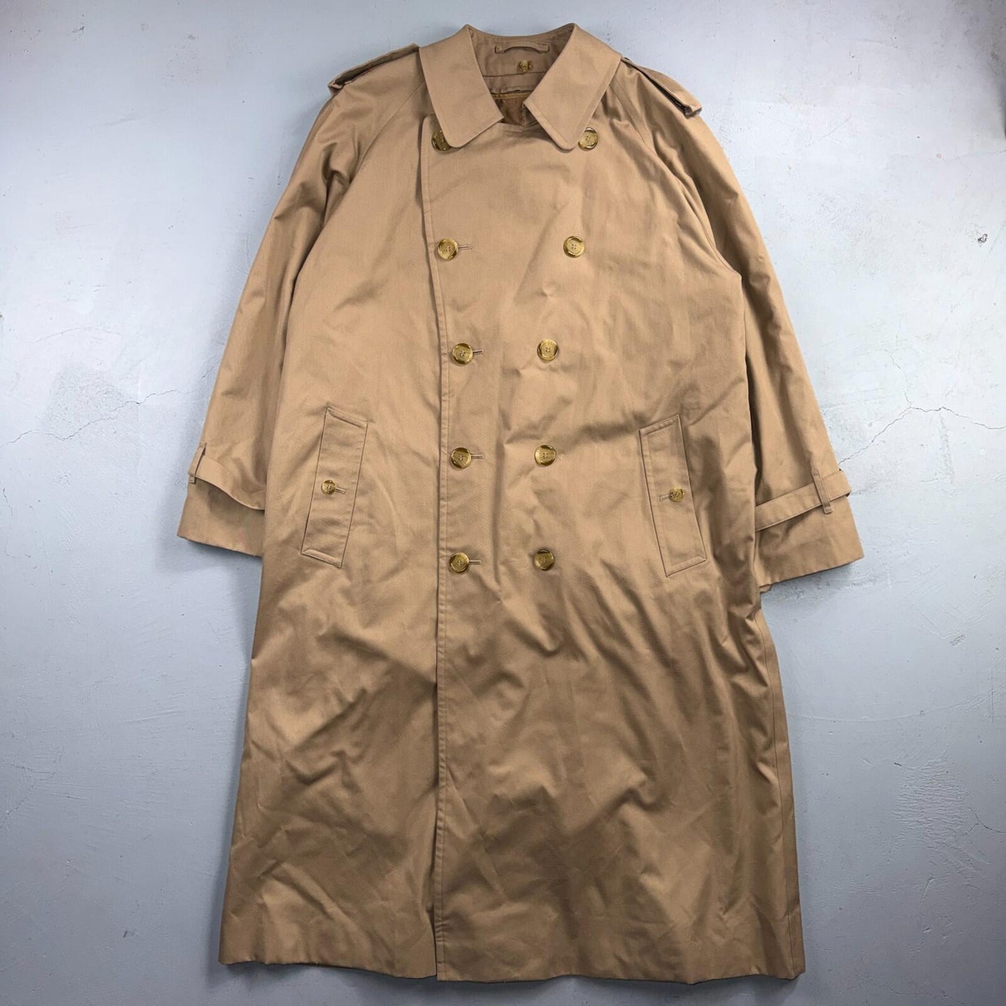 Burberry Mens 42L Trench Coat Jacket Camel Hair Double Breasted Wool Liner VTG