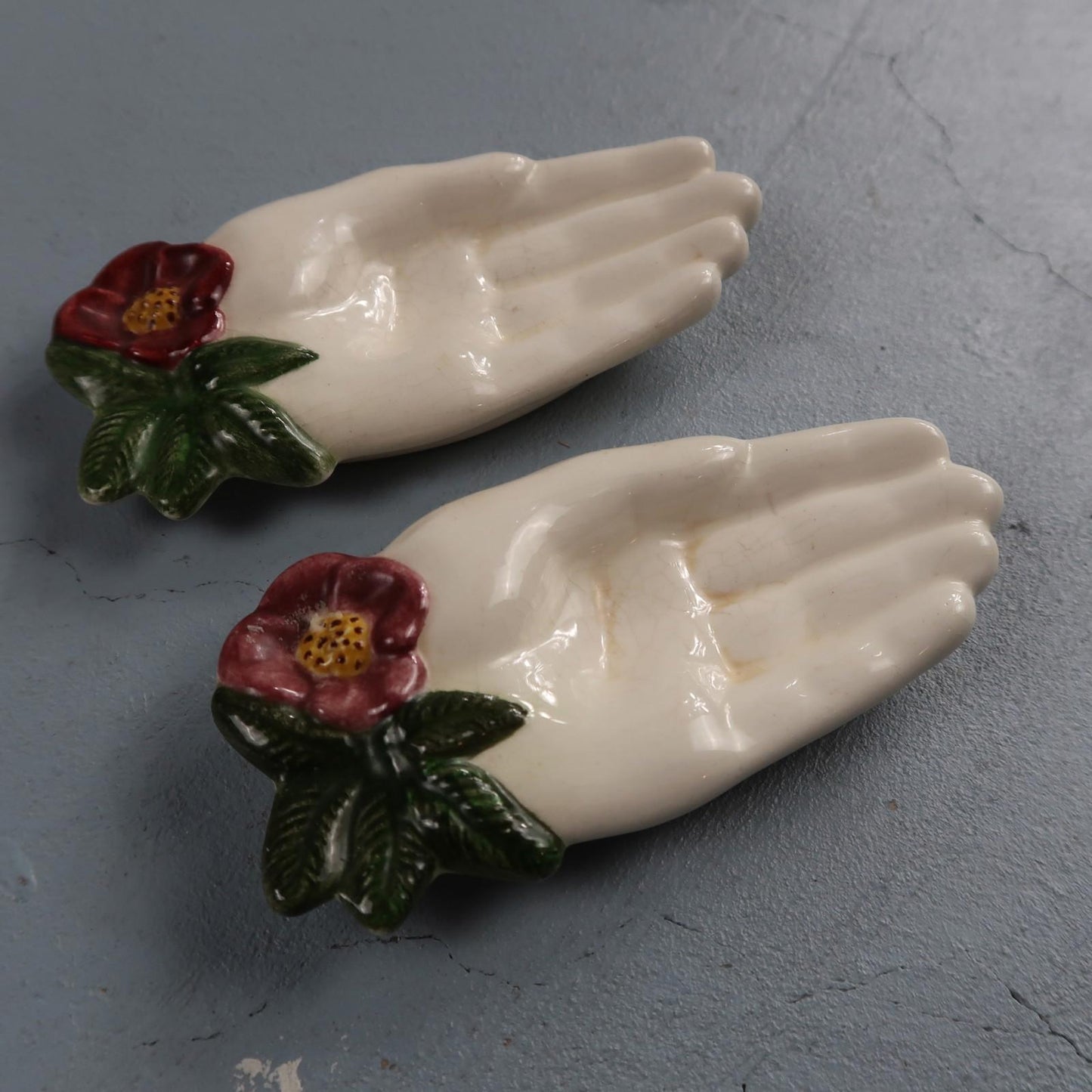 VTG 1958 Signed Glass Ring Jewelry Dish White Milk Glass Open Hand Flower Jacoma