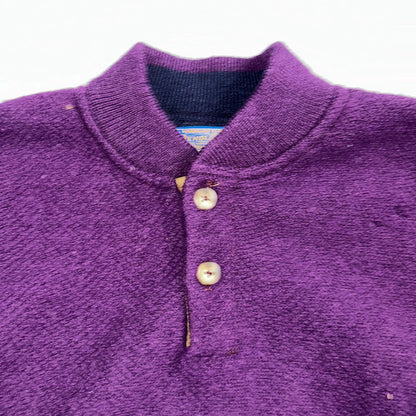 Pendleton 80s Vintage Henry Neck Sweater Elbow Patch Mens Size XL Wool Purple