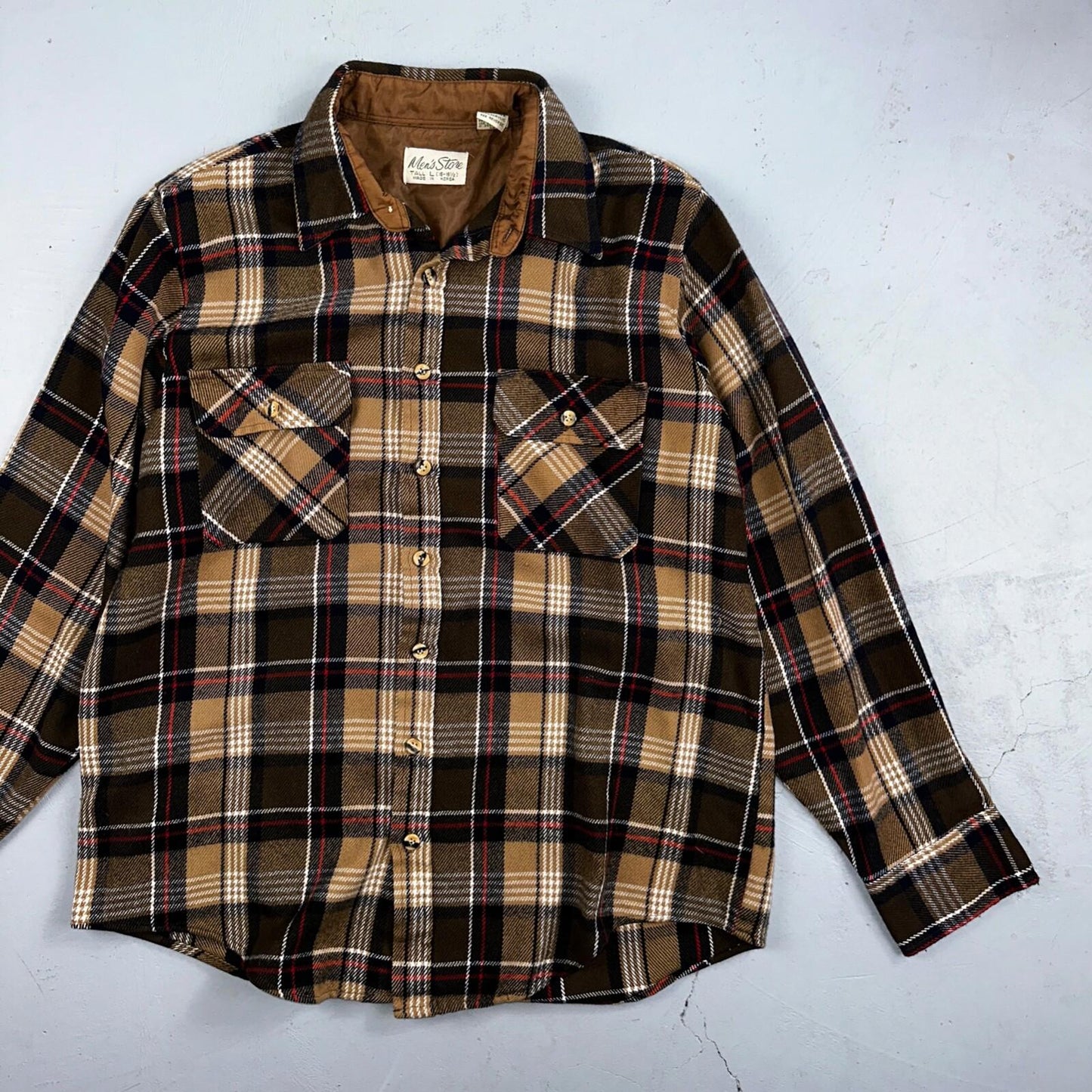 VTG Mens Store JC Penny Thick 100% Acrylic Flannel Work Shirt M 80s Plaid Brown