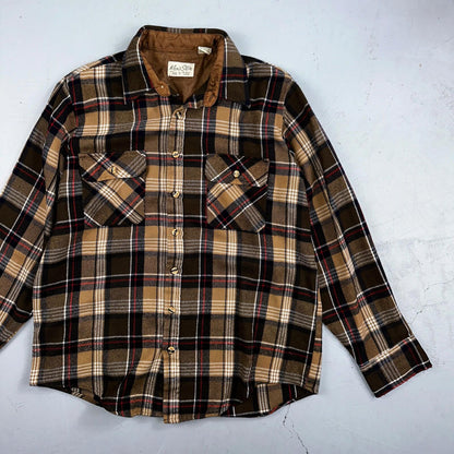 VTG Mens Store JC Penny Thick 100% Acrylic Flannel Work Shirt M 80s Plaid Brown