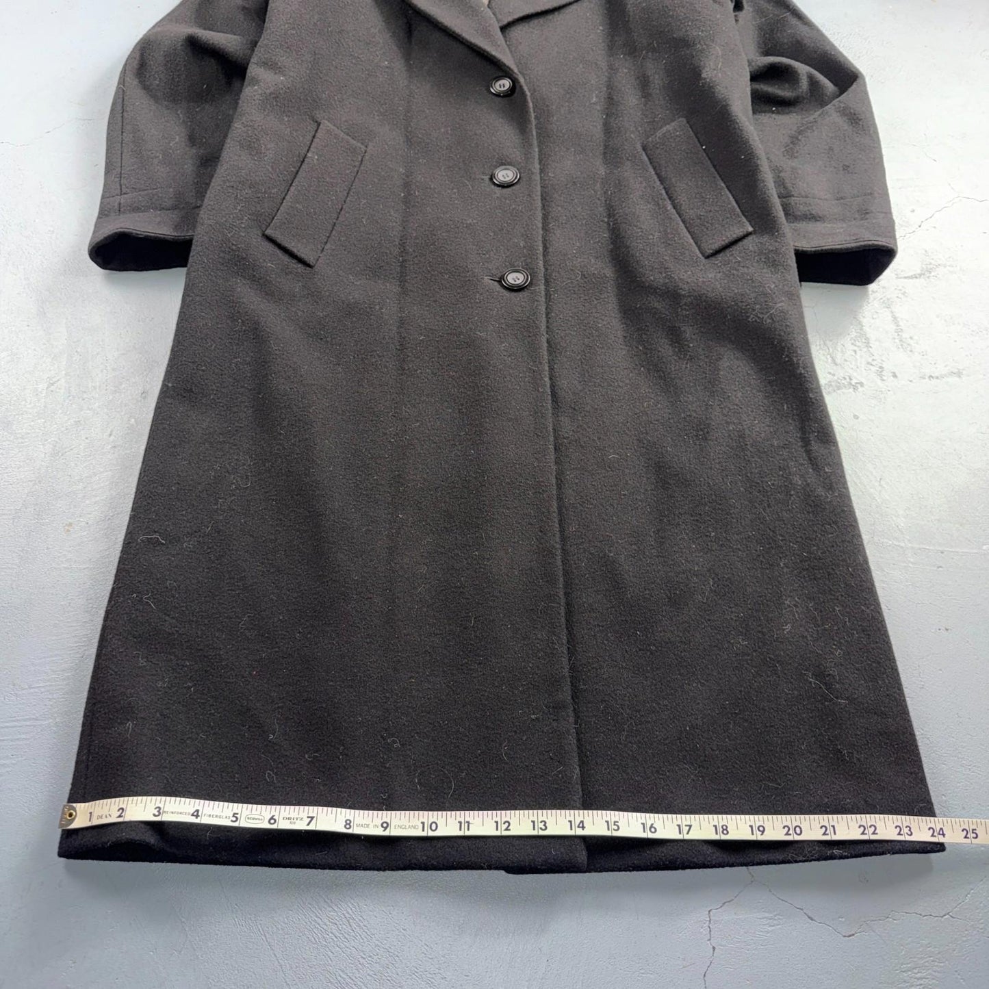 Out Brook Women's Size 12 Black Button Up Coat Wool Long Classy VTG 80s 90s