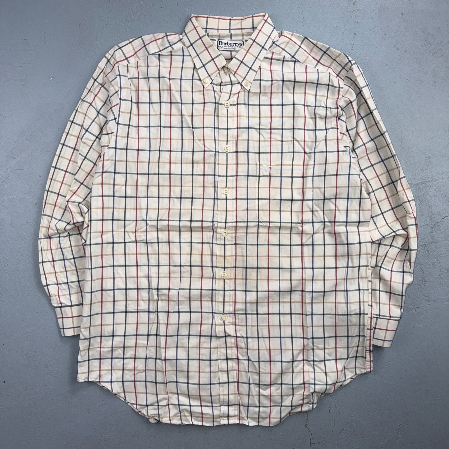 Burberrys London White Check Button Down Shirt 100% Cotton Men's L VTG Designer