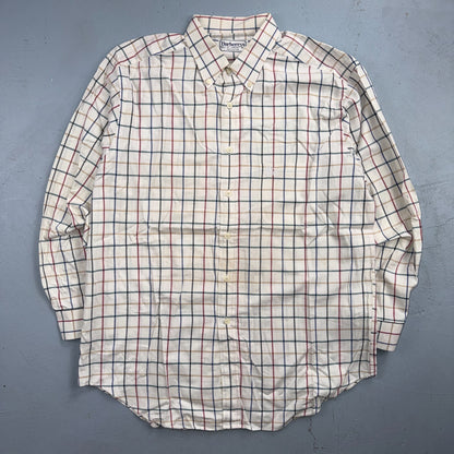 Burberrys London White Check Button Down Shirt 100% Cotton Men's L VTG Designer