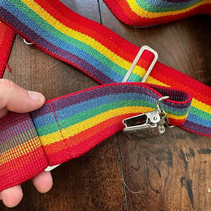 Vintage Rainbow Clip Suspenders Mindy Clown 2” Wide Elastic 70s 80s Pride