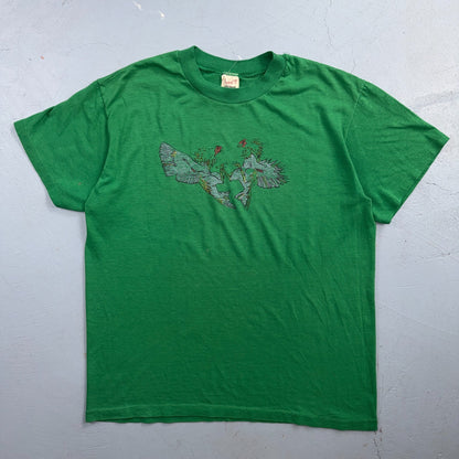 Roosters Cock Fighting VTG T Shirt 1970s 70s Graphic Chickens Rare Unique Boxin