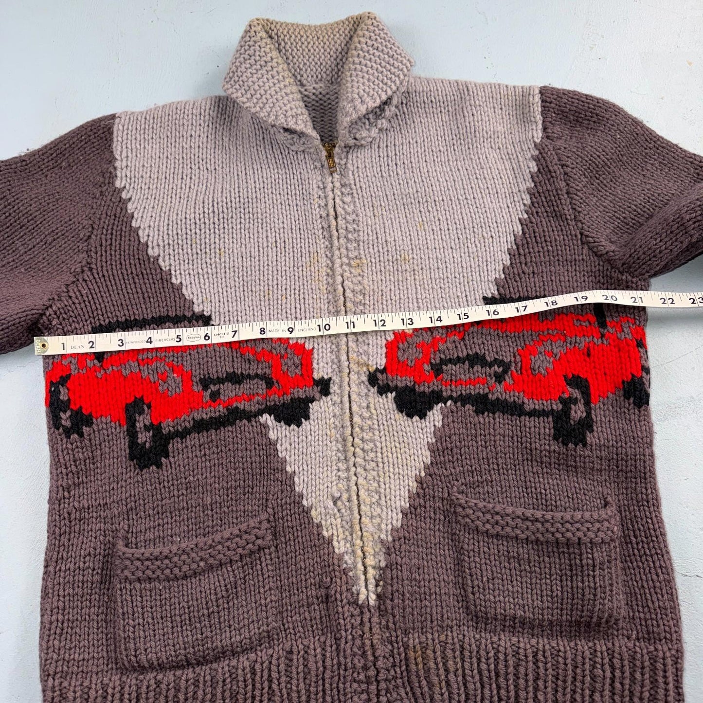 VTG 1950s Hand Knit Wool Cowichan Cardigan Sweater Jacket Race Cars Medium RARE