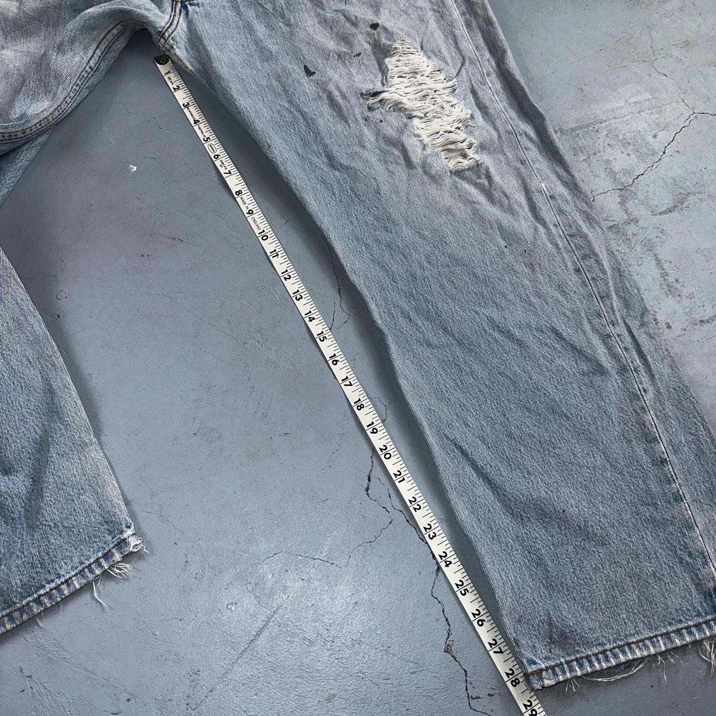 Levis 501 Vintage Y2K XX Straight Leg Jeans Rips Blue Light Wash 46x32 Act 42x28