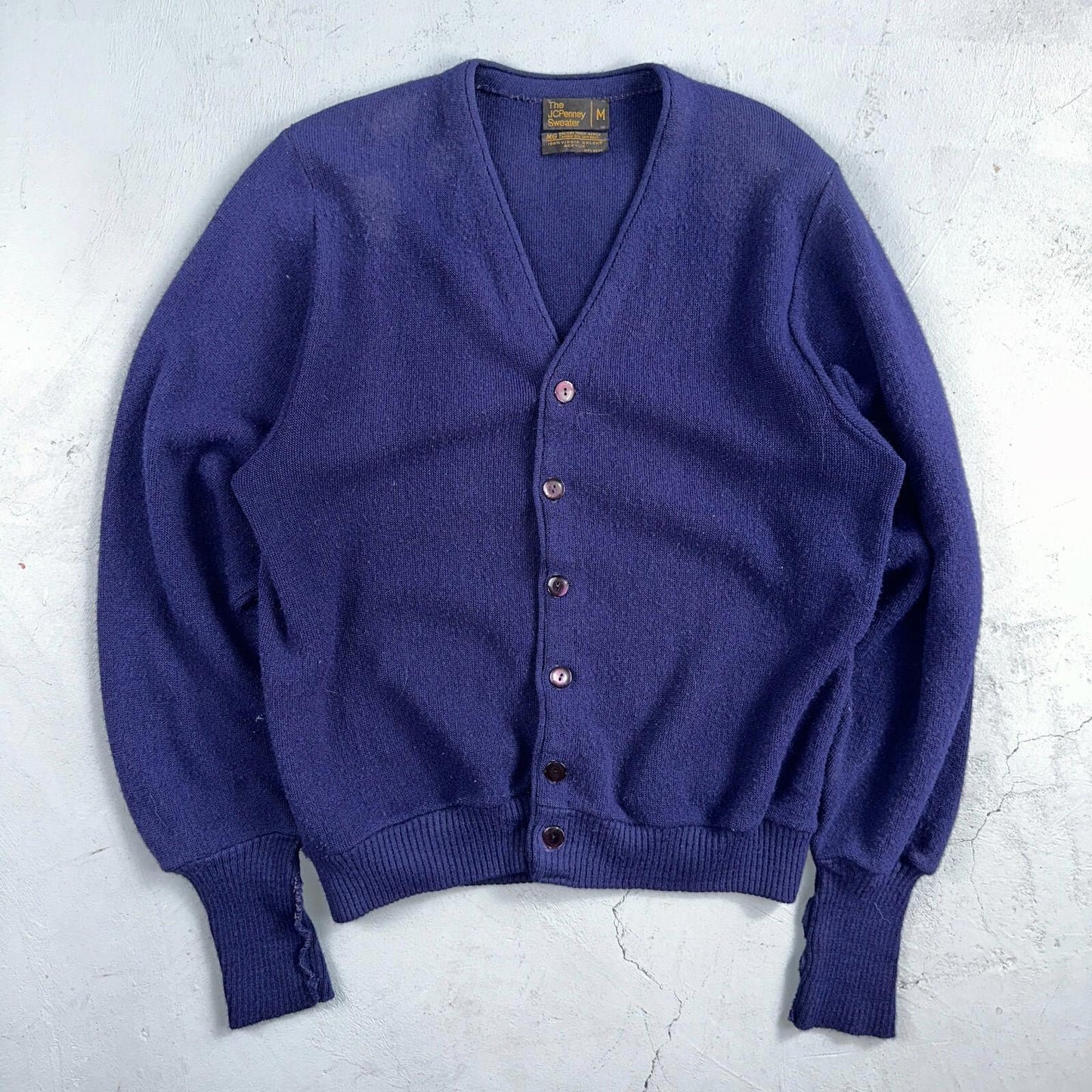 Vintage 80s JCPenney Acrylic Cardigan Sweater Men’s Size M Blue Penneys 1980s