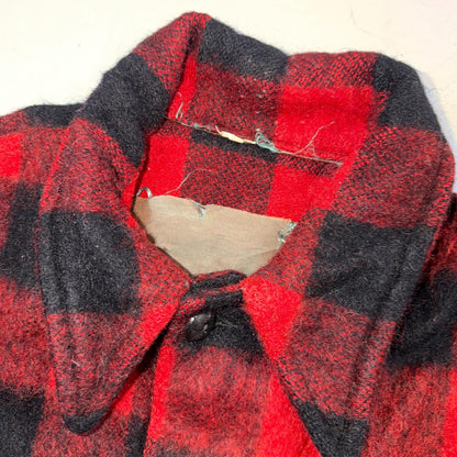 VTG 1950s Wool Buffalo Plaid Mackinaw Heavy Jacket Button Up Mohair Rockabilly