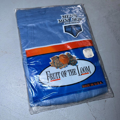 Vtg NOS 1970s FOTL Mini Slip Mens Blue Hip Briefs 100% Cotton M Deadstock