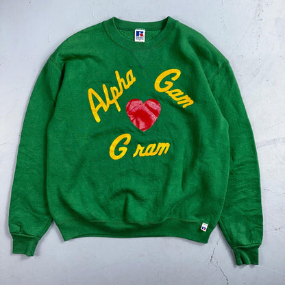 Russell Athletic Sweatshirt L Alpha Gam VTG Crewneck Green 90s USA College Uni