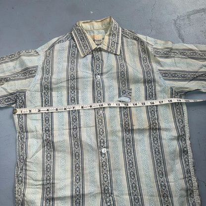 Vintage 60s Van Heusen Checker Button Up Shirt Made In USA Small Rockabilly Blue