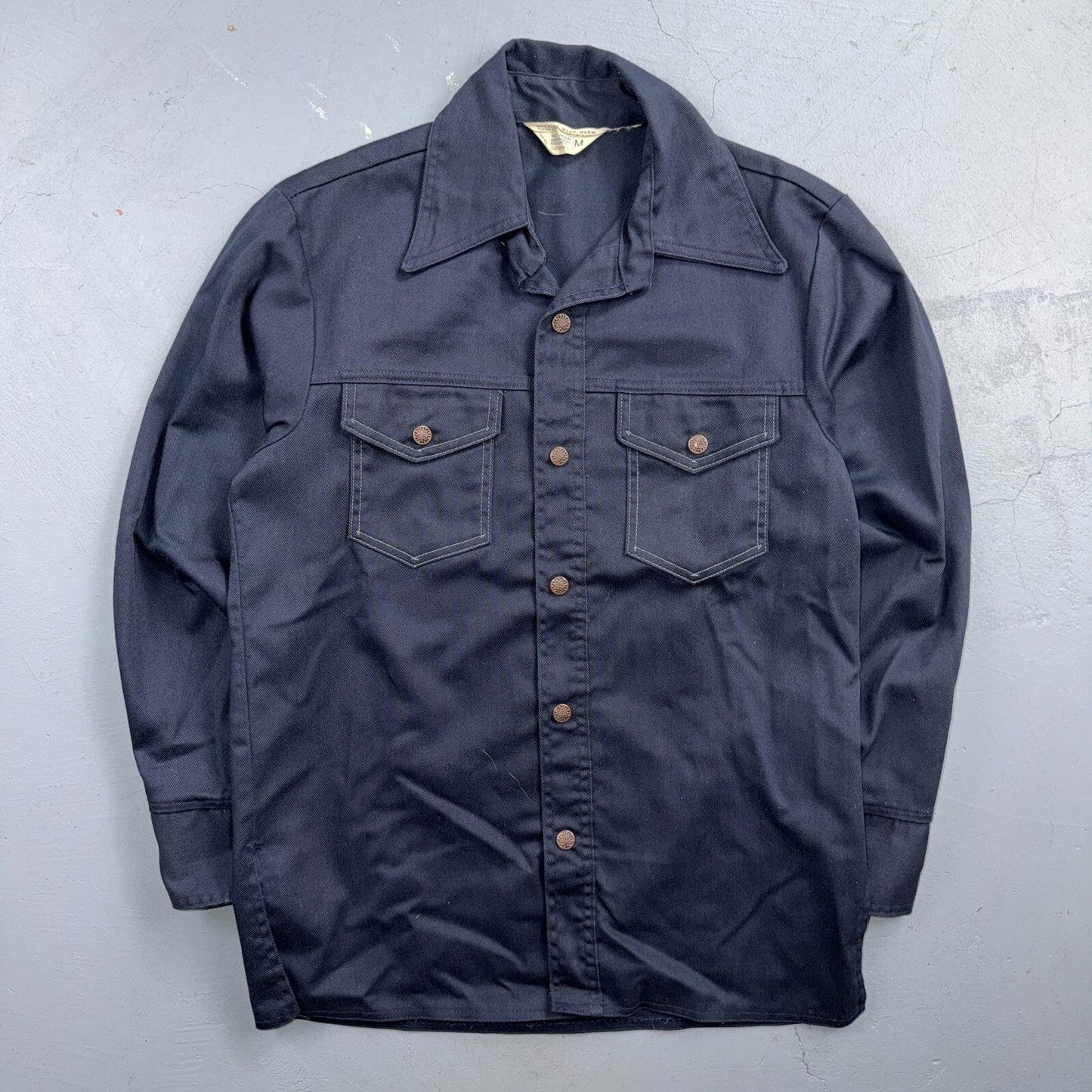 VTG 70s JC Penney Navy Work Shirt Button Front Chore Utility Rockabilly Workwear