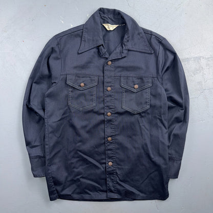 VTG 70s JC Penney Navy Work Shirt Button Front Chore Utility Rockabilly Workwear