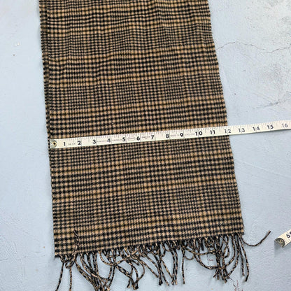 VTG Neck Scarf Brown White Plaid Fringe 1980s Checkerboard Cute No Brand