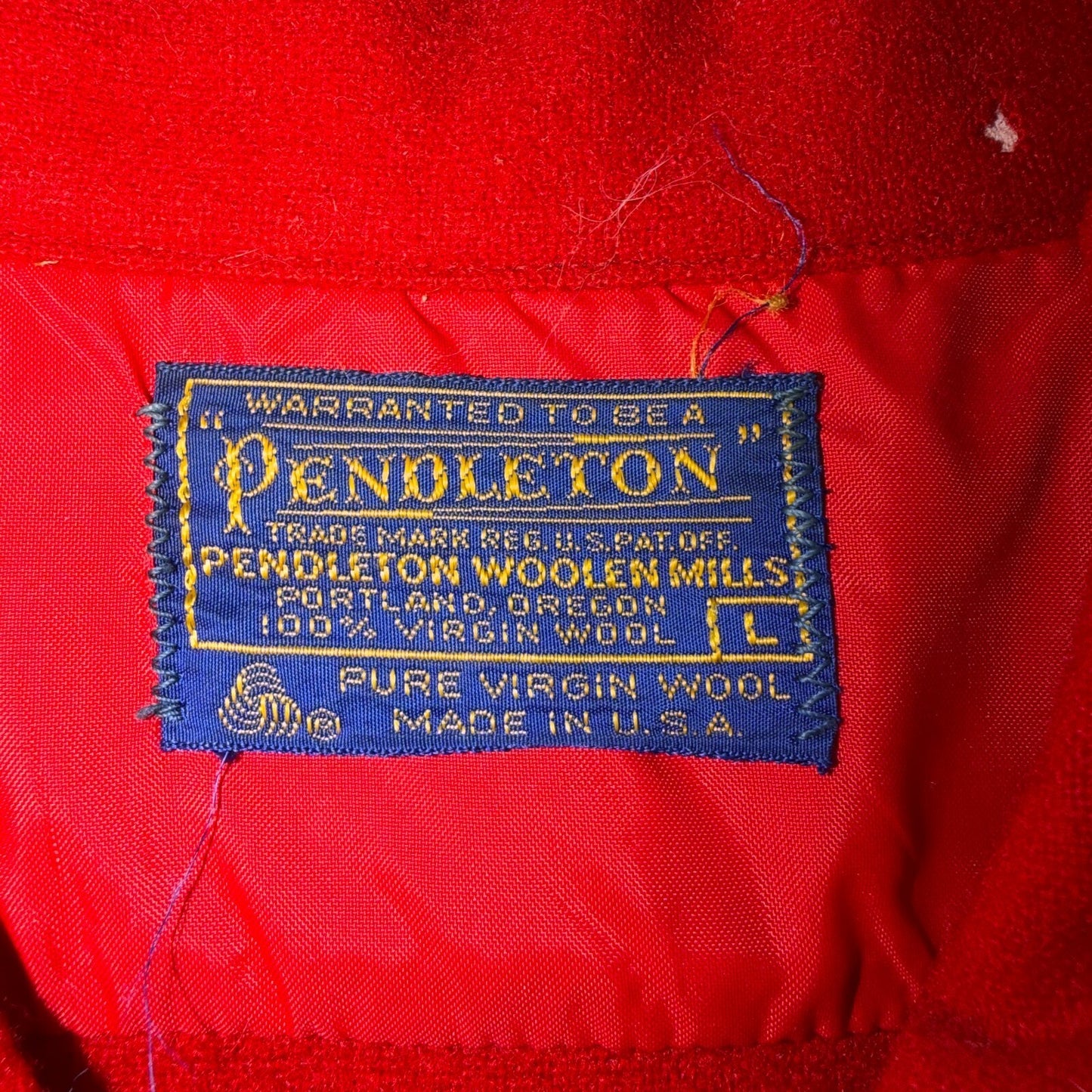 VTG 70s Pendleton Red Virgin Wool Board Shirt Loop Collar USA Men's L