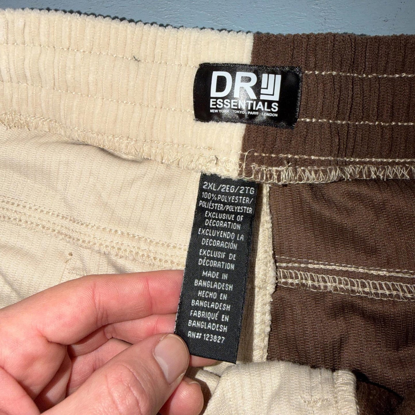 DRJ Essentials Shorts Mens 2XL Brown Yellow Corduroy Drawstring Elastic Waist