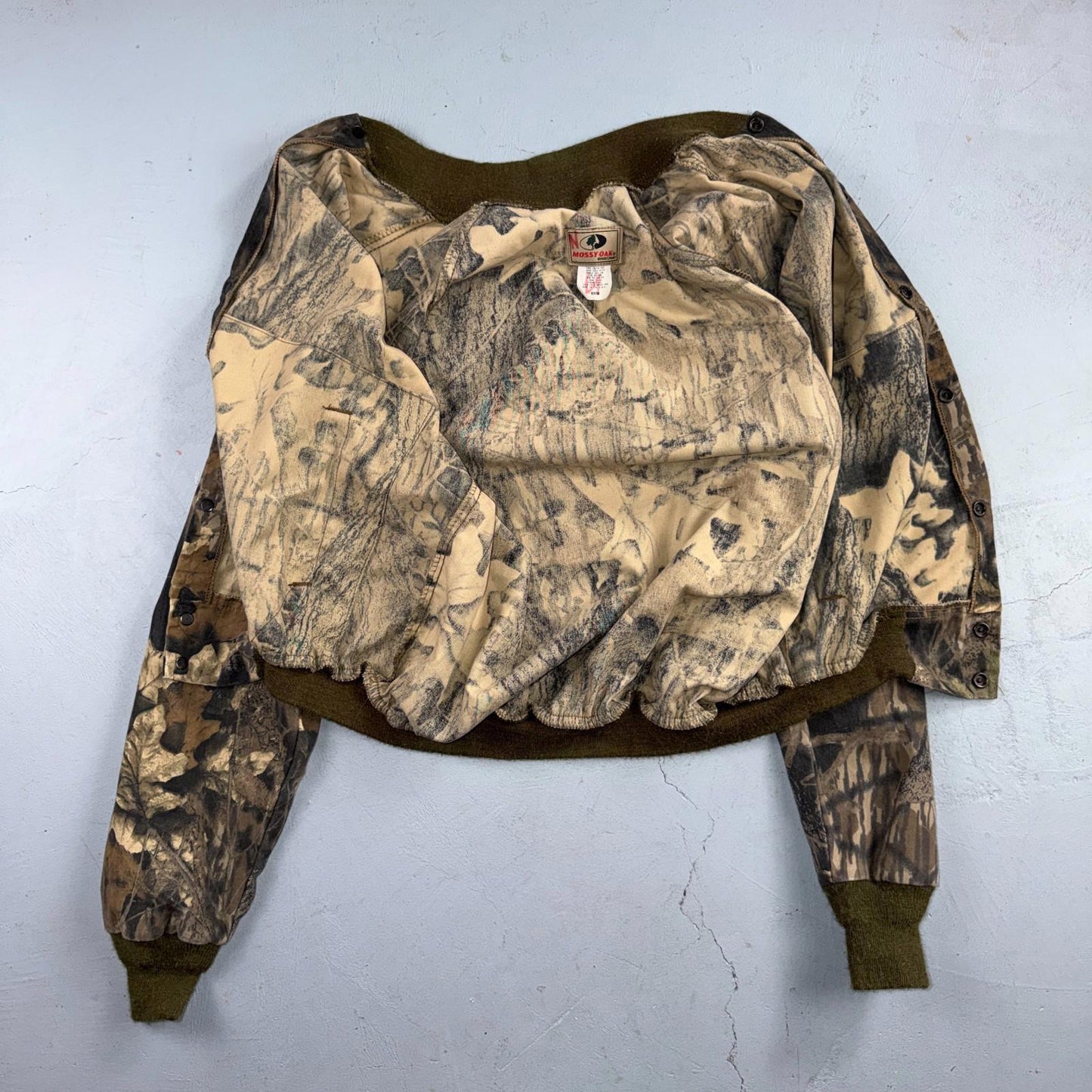 Vintage 80s Mossy Oak Camo Cotton Snap Bomber Jacket Size M USA Rare