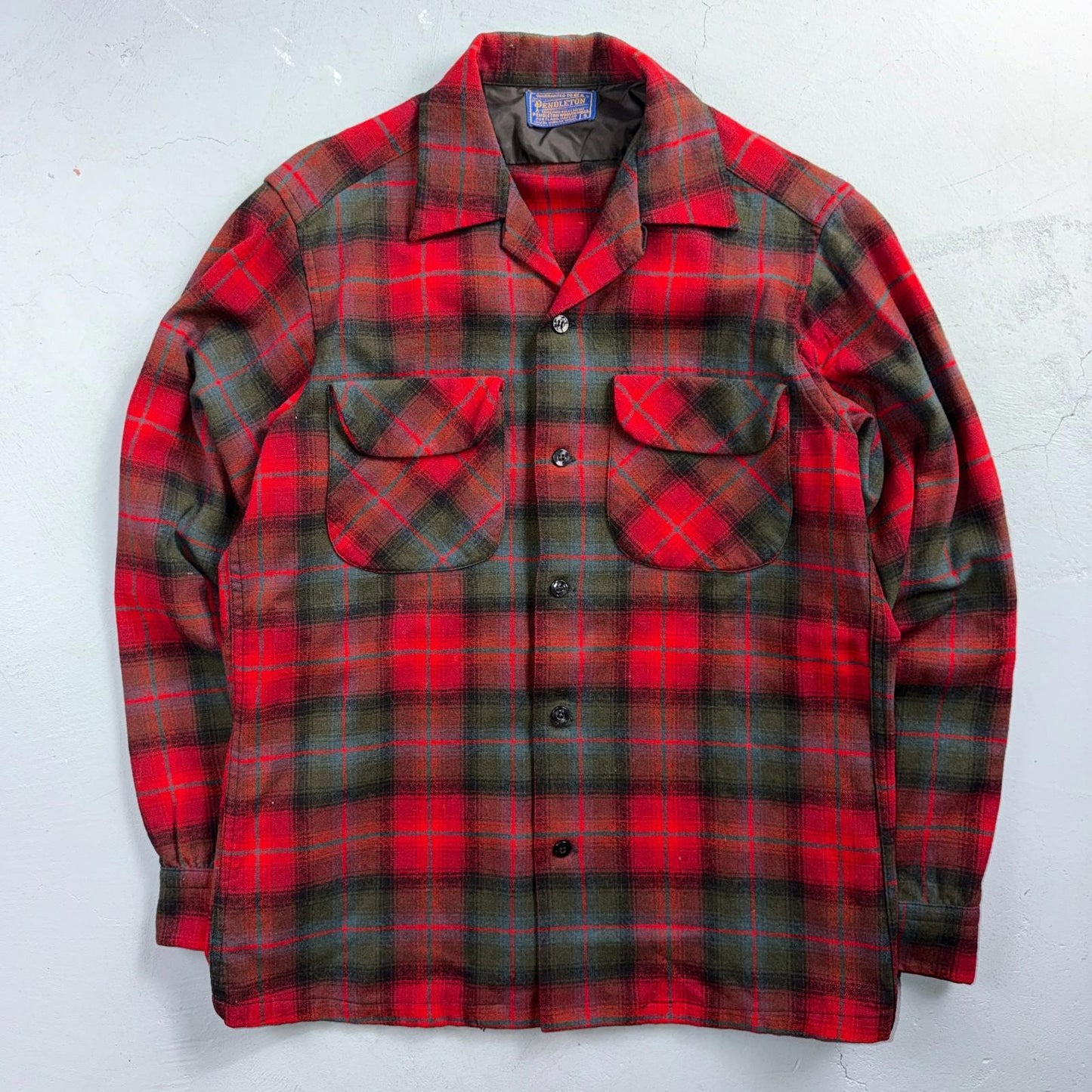 Pendleton VTG 1950s Loop Collar Board Shirt Wool Plaid Flannel Shirt Rockabilly