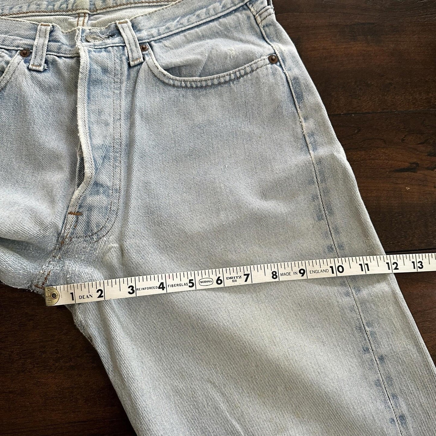 Levis Vintage 80s Redline Selvedge USA 501 Light Wash Blue Jeans 70s Act 29x33