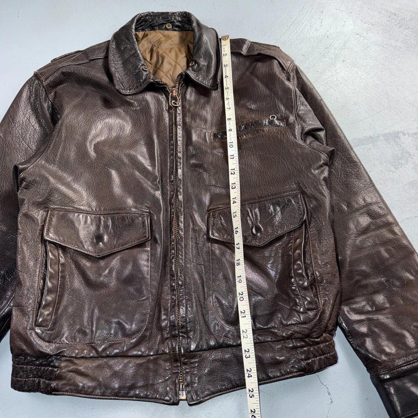 Vintage 1960s 70s Air Force 40 A-2 Flight Jacket Leather Us Military Brown