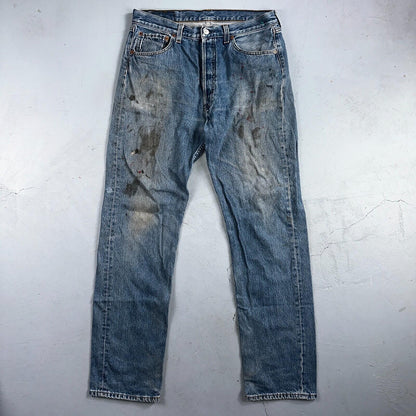 Levis 501 Vintage 90s Poland Straight Leg Jeans Blue Med Wash 34x34 Act 32x33