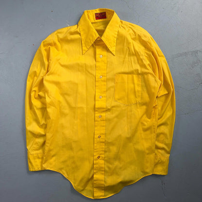 417 by Van Heusen Men's Yellow Tartan Solid Long Sleeve Button-Down Shirt VTG