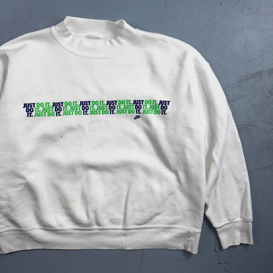 Nike VTG 90s Sweatshirt Crewneck Just Do It USA Logo 1990s White Jumper Gym