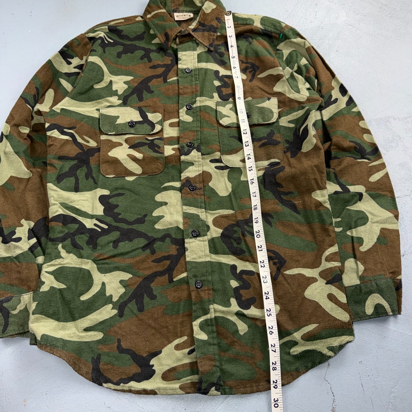 VTG 90s Five Brother Camo Flannel Shirt Cotton Poly Made USA Men's Medium