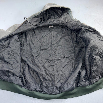 Vintage Carhartt Olive Green Hooded Jacket Bomber Coat Thrashed Faded 90s Y2K