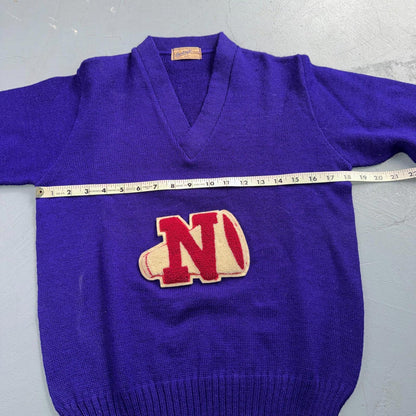 Vintage Sportcraft Knitting Cardigan Purple Wool College School Varsity Sweater