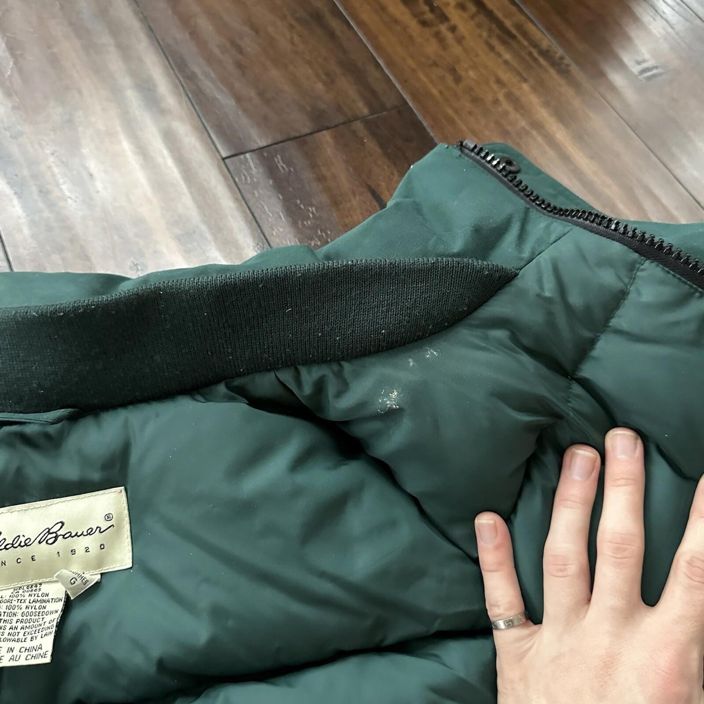Vtg Eddie Bauer Mens L Goose Down Puffer Jacket Parka Coat Gore Tex Zip 80s 90s