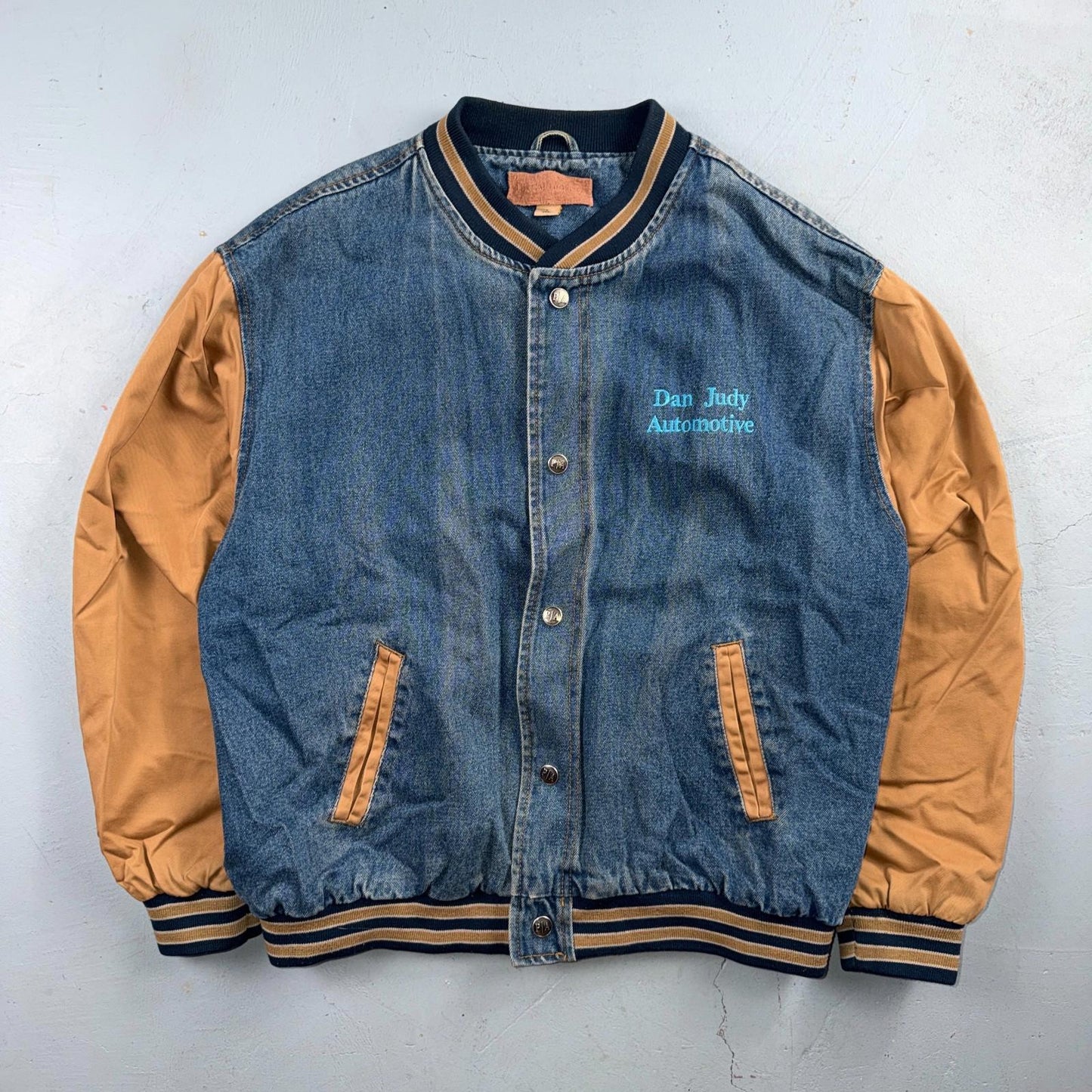 Summer Nights 2007 Vintage Denim Varsity Jacket Y2K Dan Judy Salem Auto Club